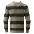 thumbnail image 1 of Mens Jacket Sweater Striped Knitted Round Neck Loose Fit Mens Warm Sweaters,Khaki,M, 1 of 6