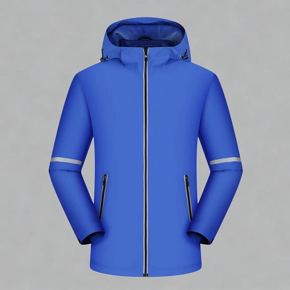 Mens Jacket Waterproof Jackets for Men Winter Sherpa Fleece Lined Zip up Hooded Coats with Reflective Strip Hiking Windproof Long Sleeve Zipper Pockets Raincoats Outdoor Outerwear