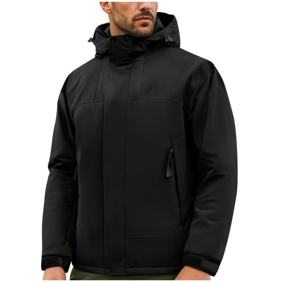 Mens Jacket Windbreaker Shell Jackets Hooded Zip Up Lightweight Coat for Outdoor Hiking with Pockets (L, Black)