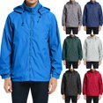 thumbnail image 1 of Mens Jacket Winter Fall Fashion Loose Hooded Waterproof Zipper Rain Jacket with Pockets Solid Color Thin Windbreaker Casual Men's Winter Coats Green L, 1 of 4