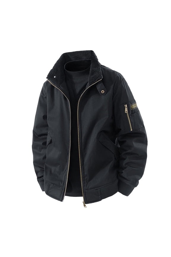 Mens Jacket Winter Stand Collar Lined Thickened Warm Outdoor Casual Coat Cold Weather Clothes