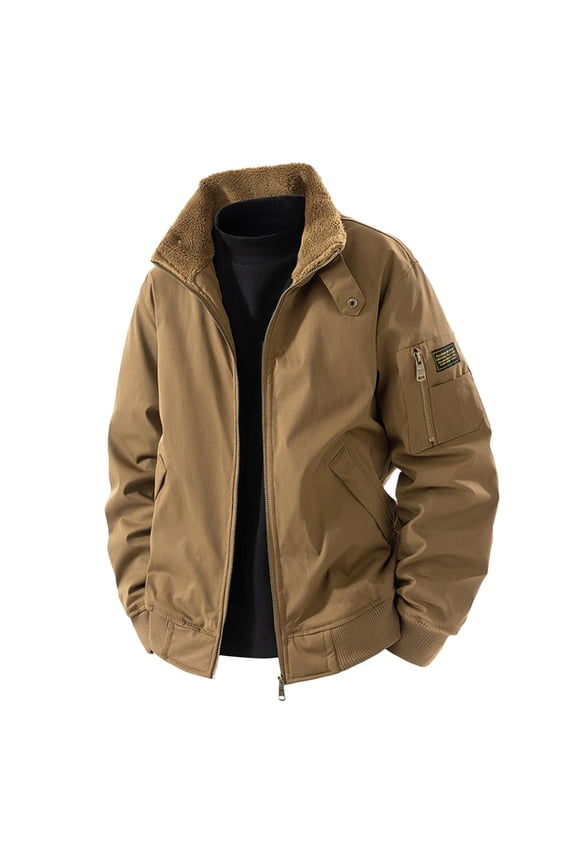 Mens Jacket Winter Stand Collar Lined Thickened Warm Outdoor Casual Coat Cold Weather Clothes