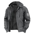 thumbnail image 1 of Mens Jacket Winter Vintage Solid Color Zip Up Warm Fleece Sherpa Lined Coats with Pockets Thermal Coat Dark Gray 3XL, 1 of 3