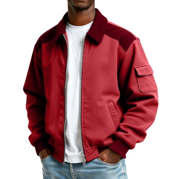 Mens Jacket Zip Up Flight Lightweight Jackets Casual Stylish Fall Winter Coats Red L