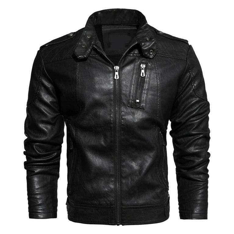 Mens Jackets Autumn Mens Cold Weather Jacket And Winter PU Men Winter Coat Jacket Stand Collar With Winter Coats for Mens Tall Velvet And Thick Motorcycle Man Coat Coat Light Weat