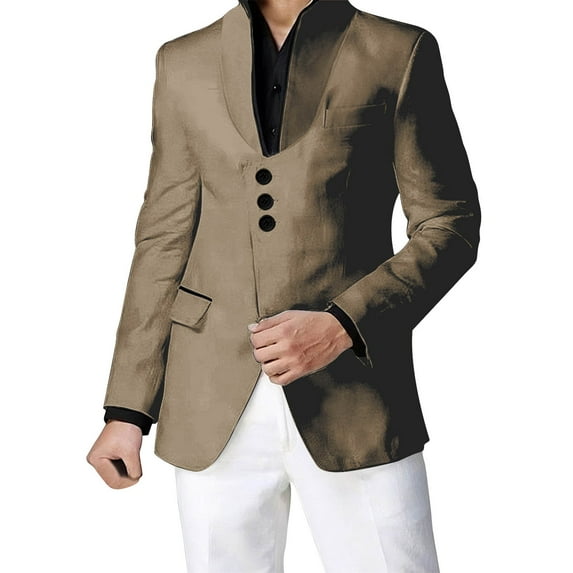 Mens Jackets Blazer Pocket Color Blocked Stand Up Collar Casual Suit Dress Jacket Coats for Men