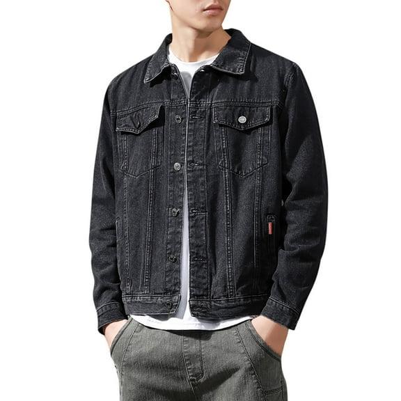 Mens Jackets Button Up Turndown Collar Denim Jackets with Pocket Long Sleeve Regular Fit Men Jacket Winter