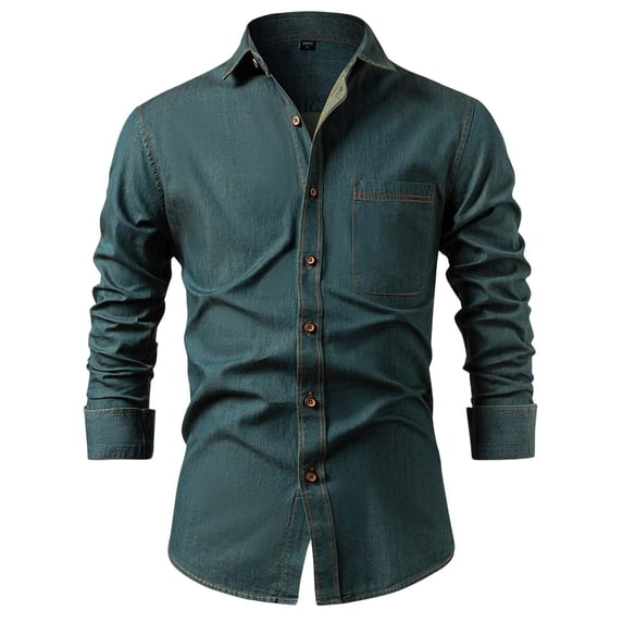 Mens Jackets Casual Stylish Denim Shirt Cotton Comfortable Jacket Solid Color Long Sleeved Lapel Collar Button Jacket with Pockets Business Casual Outsuit