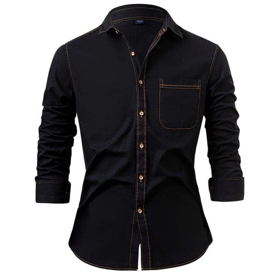 Mens Jackets Casual Stylish Denim Shirt Cotton Comfortable Jacket Solid Color Long Sleeved Lapel Collar Button Jacket with Pockets Business Casual Outsuit