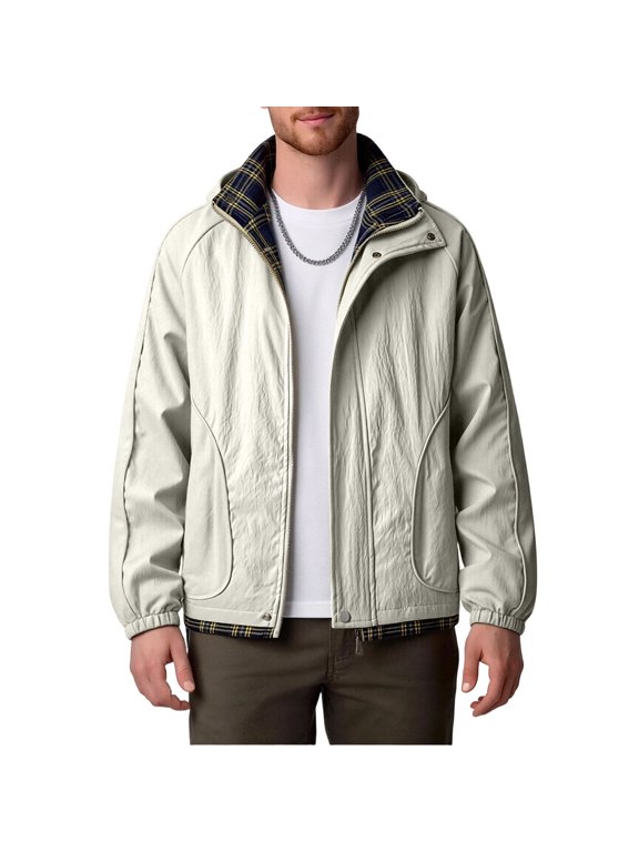 Mens Jackets Casual Stylish Jerdar Men's Solid Color Stand-up Collar Zip-up Button Jacket Pockets Windproof Waterproof