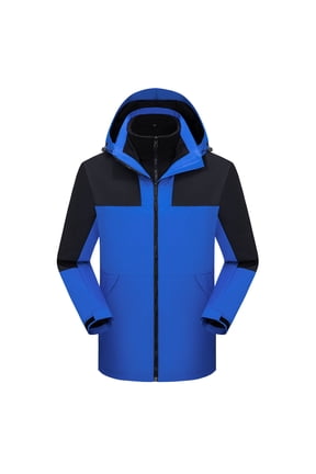 Mens Jackets Casual Stylish Ski Jacket Men 3 In 1 Hooded Winter Sherpa Fleece Lined Coats with Pockets Warm Hiking Stand Collar Full Zip Wind Breaker Jackets Outdoor Trendy Outerwear 4Xl