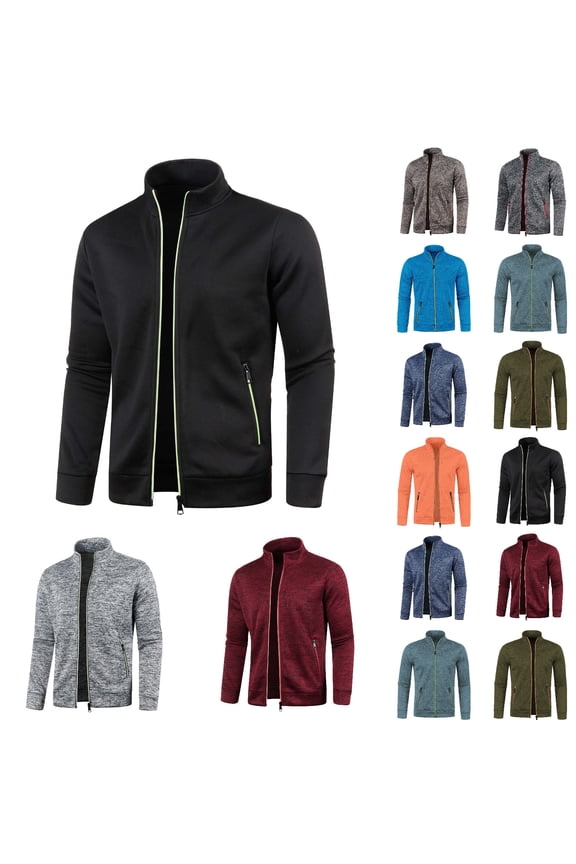 Mens Jackets Classic Fit Zip Up Fall Winter Jacket Solid Color Long Sleeve Sweater Mens Jackets