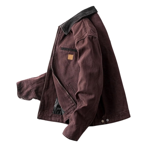 Mens Jackets Color Block Canvas Zip Up Style Cotton Insulated Warm Loose Fit Denim Jacket Long Sleeve Outerwear Comfortable Loose Fit Fall Jackets