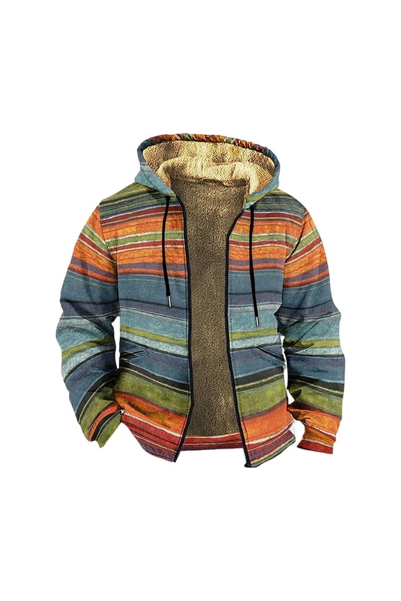 Mens Jackets Color Block Polar Fleece Jacket Hooded Heavyweight Outerwear Zip Up Long Sleeve Warm Coat Comfortable Loose Fit Fall Winter Mens Coats And Jackets