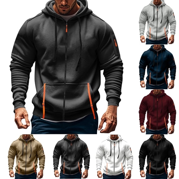 Mens Jackets Contrast Hoodies Lightweight Sweatshirt Color Block Jacket Coats White S