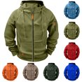 thumbnail image 1 of Mens Jackets Dqueduo Men's Cargo Solid Color Multi Pocket Sports Fitness Training Raglan Long Sleeve Hooded Casual Jacket, Sizes S-4XL Green XL, 1 of 6