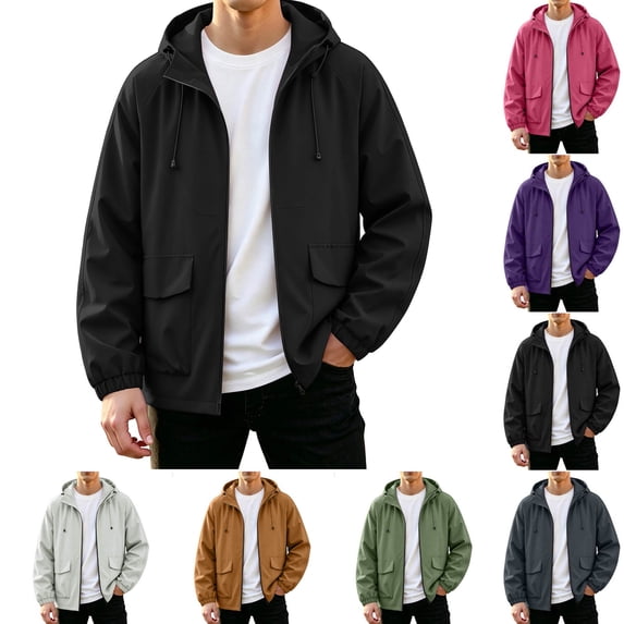 Mens Jackets Dqueduo Men's Solid Color Hooded Windproof Jacket Daily Commuting Casual Jacket, Sizes S-4XL Black XL