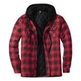 thumbnail image 1 of Mens Jackets Fall Quilted Warm Plaid Casual Cotton Hooded Cardigan Button Down Thick Fashion Loose Men's Winter Coats Red XXL, 1 of 3