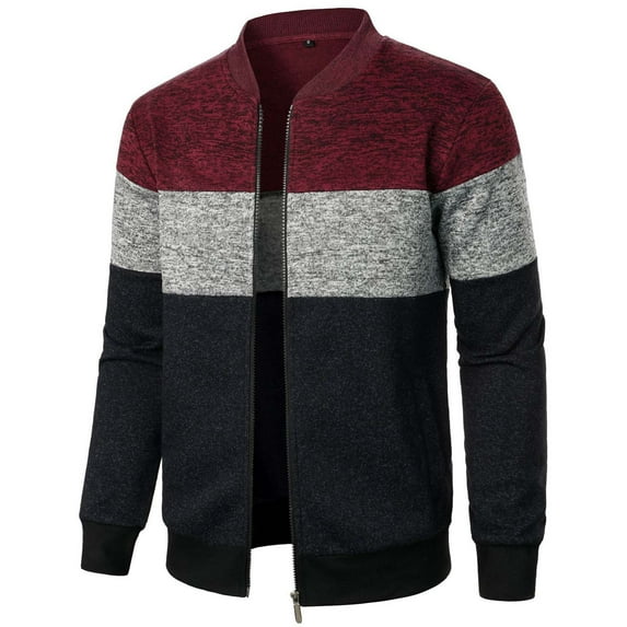 Mens Jackets Fleece Lined Zip Up Coats with Pockets Long Sleeve Casual Color Block Mock Neck Warm Athletic Workout Fall Sweatshirts Jacket