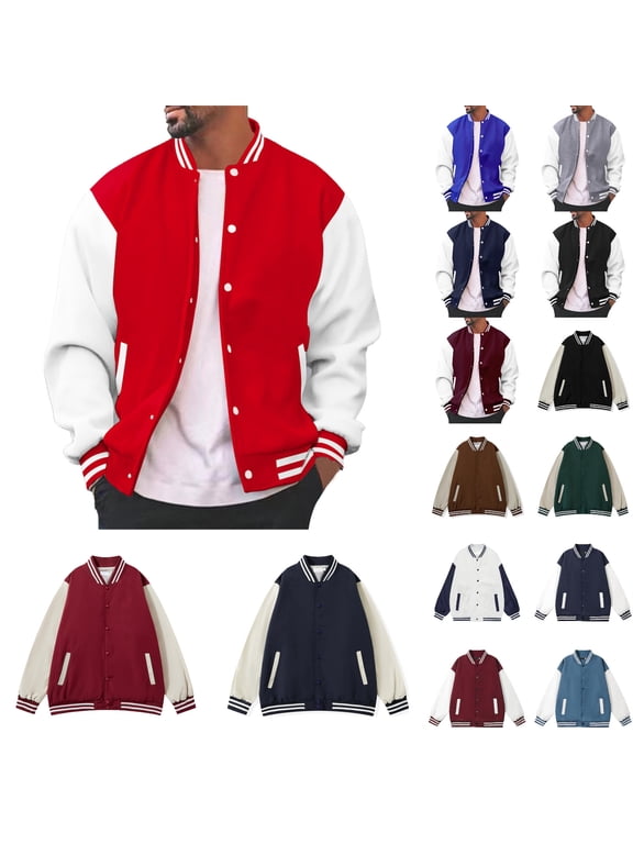 Mens Jackets Highschool Bomber Style Baseball Jackets Long Sleeve Causal Relaxed Fit Fall Jacket Casual