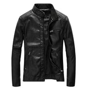 Mens Jackets Leather Zip Up Black Long Sleeve Jacket 2025 Motorcycle Mens Clothing