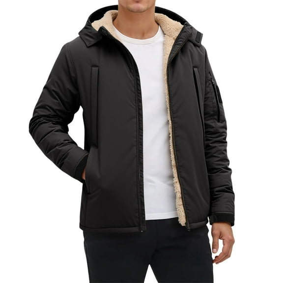 Mens Jackets Lightweight Men's Heavyweight Hooded Jacket Full Zip with Front Pockets for Ski Trips and Cold Hikes Windbreaker Black XXL
