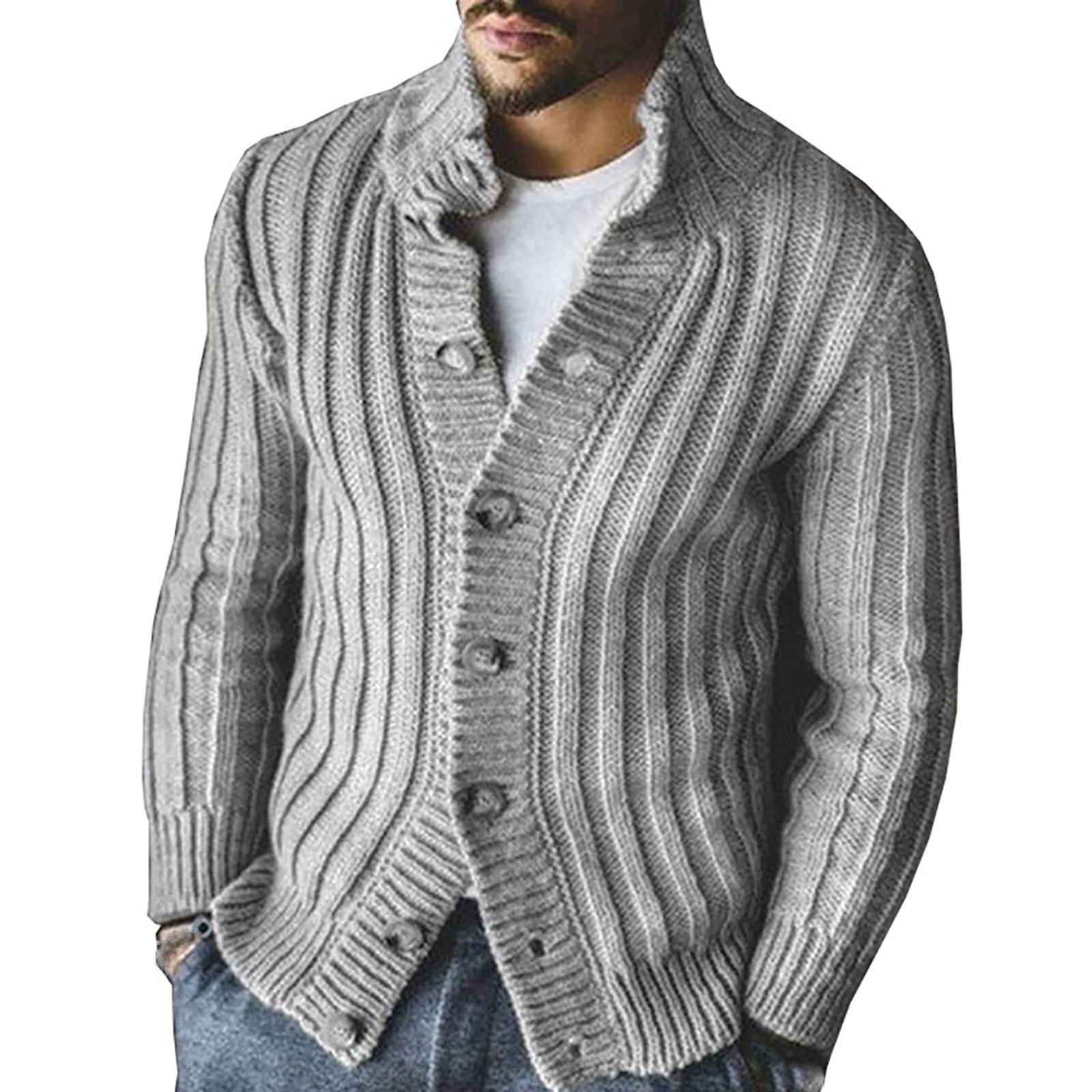 Mens Jackets Lightweight Solid Color Fashion British Style Thermal Jacket Lapel Button Cardigan Sweater