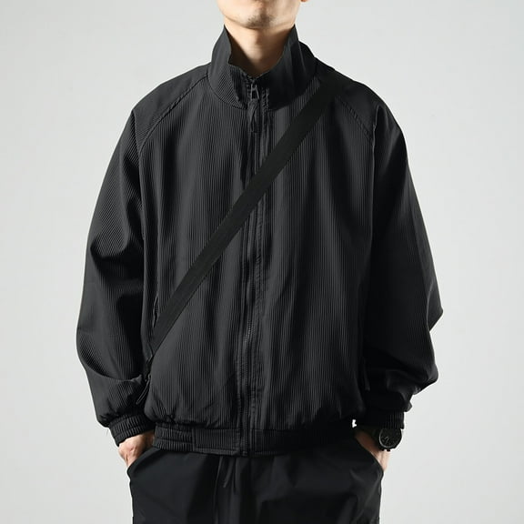 Mens Jackets Long Sleeve Zip-Up Mock Neck Coats with Pockets Casual Solid Color Loose Breathable Going Out Athletic Baseball Outerwear Jacket