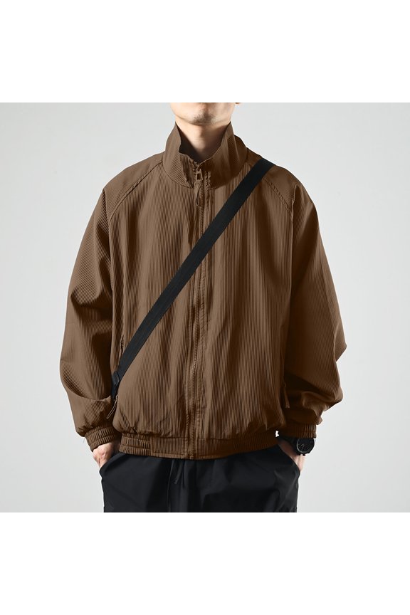 Mens Jackets Long Sleeve Zip-Up Mock Neck Coats with Pockets Casual Solid Color Loose Breathable Going Out Athletic Baseball Outerwear Jacket