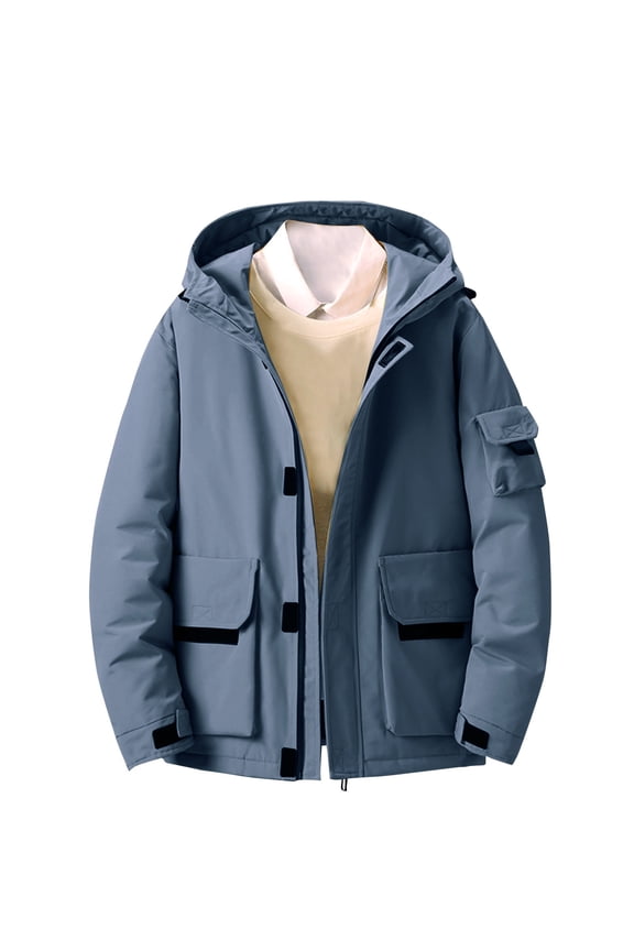 Mens Jackets Men Fashion Solid Color Hooded Long Sleeves Hooded Zipper Casual Eiderdown Coat Jackets Mens Lightweight Jackets Mens Jackets Casual Stylish Mens Coats Men's Winter Coats