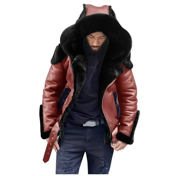 Mens Jackets Slim Fit Mens Outwear Coat Men'S Wool Blend Coat Retro Street Plus Velvet Thick Hooded Collar Zipper Straight Leather Jacket Windbreaker For Outdoor