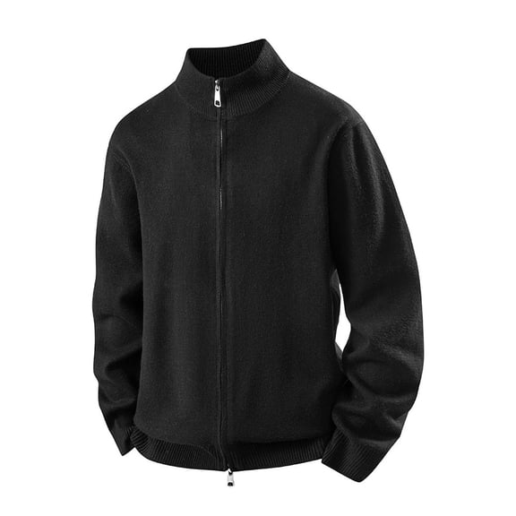 Mens Jackets Stand-Up Collar Knitted Sweater Double Zipper Cardigan Sweater Jacket Casual Solid Color Long Sleeved Collar Shirt Coats for Men