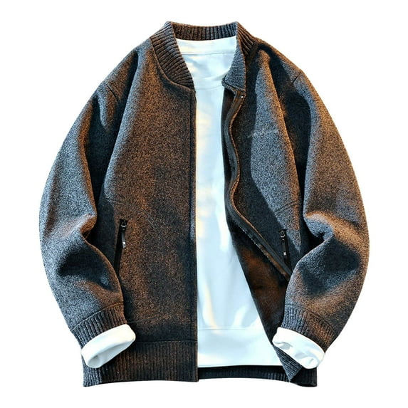Mens Jackets Sweater Knitted Cardigan Casual Loose Sweater Solid Color Long Sleeved Stand-Up Collar Shirt Coats for Men