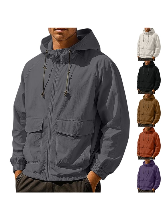 Mens Jackets UPF 50+ Sun Protection Full Zip Hoodies Lightweight Breathable Long Sleeve UV Fishing Hiking Hooded Jacket,Wine,XXXL