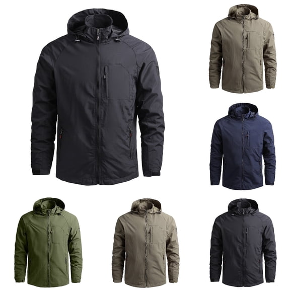 Mens Jackets Zip Up Waterproof Detachable Hooded Jacket Lightweight Long Sleeve Outdoor Coat Classic Fit Going Out Tops
