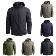 Mens Jackets Zip Up Waterproof Detachable Hooded Jacket Lightweight Long Sleeve Outdoor Coat Classic Fit Mens Jacket