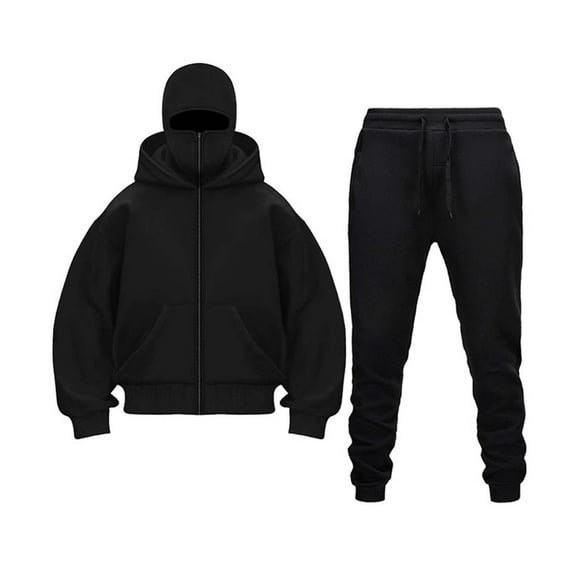 Mens Jackets Zipper Hooded Sweatshirt+Sweatpants Set Solid Color Long Sleeved Outfit Coats for Men