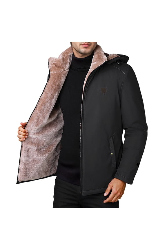 Mens Jackets with Hood Lined Plus Sizes Heavyweight Jacket Thick Warm Cozy Windproof Mens Coat