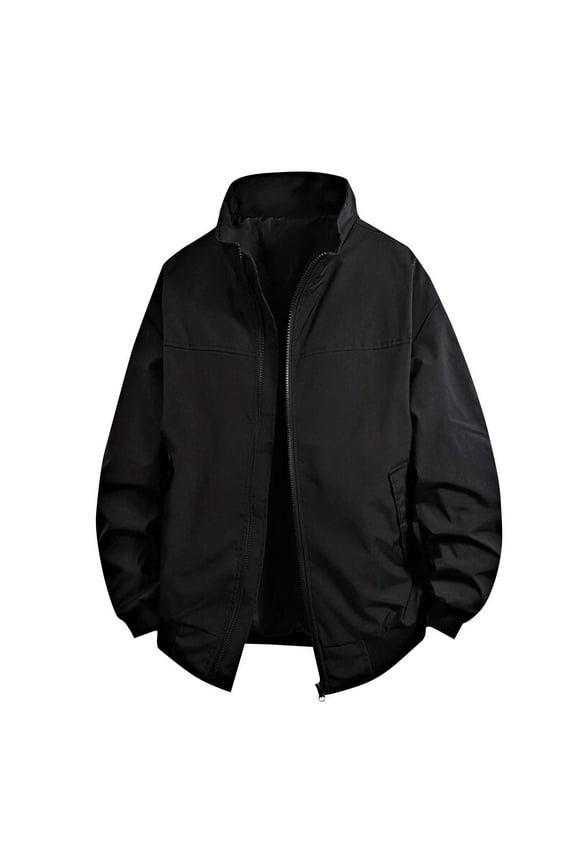 Mens Jackets with Pockets Long Sleeve Zip-Up Coats Casual Lightweight Mock Neck Solid Color No Hood Going-Out Motorcycle Outerwear Jacket