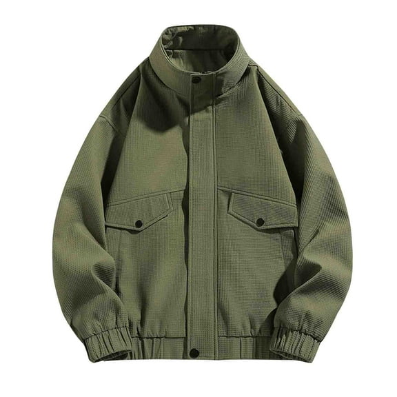 Mens Jackets with Pockets Zip Up Long Sleeve Mock Neck Cargo Coats Casual Solid Color Slim-Fit Relaxed Going Out Hiking Outerwear Jacket