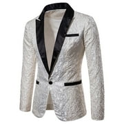 Mens Jacquard Party Dress Suit Jacket Wedding Single Button Blazer Stage Costume