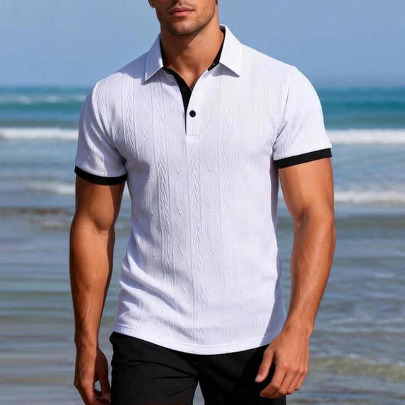 Mens Jacquard Shirts Casual Button Collared Short Sleeve Polos Stretch Comfy Daily Pullover Shirts,Sizes S-3XL
