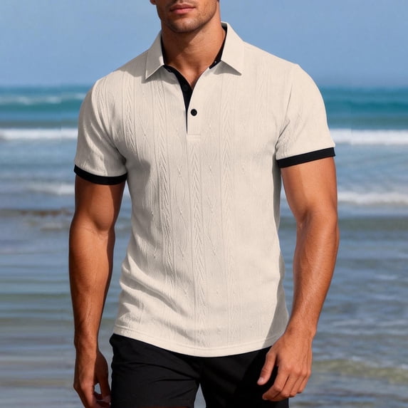 Mens Jacquard Shirts Casual Button Collared Short Sleeve Polos Stretch Comfy Daily Pullover Shirts,Sizes S-3XL