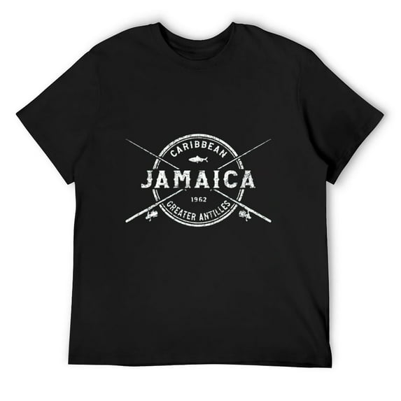 Mens Jamaica Vintage Crossed Fishing Rods T-Shirt Black