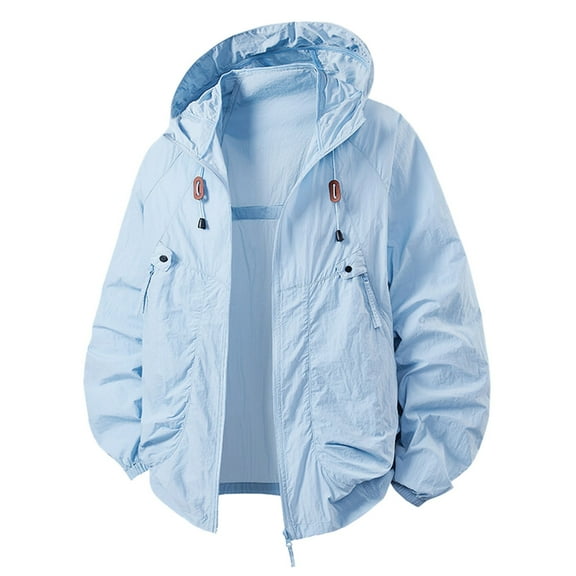 Mens Jean Jacket 2025 Summer Protective Clothing For The Same Thin Hooded Bussiness Coat Men,Light Blue,M