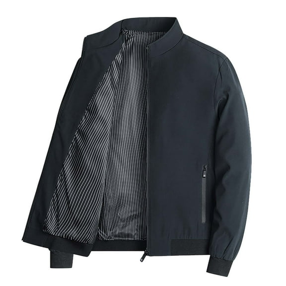 Mens Jean Jacket Business Wind Spring Trend Standing Collar Mens Fall Coats,Navy,2XL