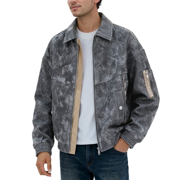 Mens Jean Jacket Collared Oversized Style Colour Block Long Sleeved Hoodless Mens Casual Clothing,Black,8XL