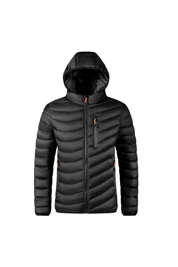 Mens Jean Jacket Down Alternative Quilted Lightweight Packable Padding Detachable Hood Straight Jacket,Black,M