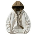 thumbnail image 1 of Mens Jean Jacket Fashion Casual Fales Two Piece Hooded Corduroy Long Sleeved Sherpa Jacket Men,White,L, 1 of 9