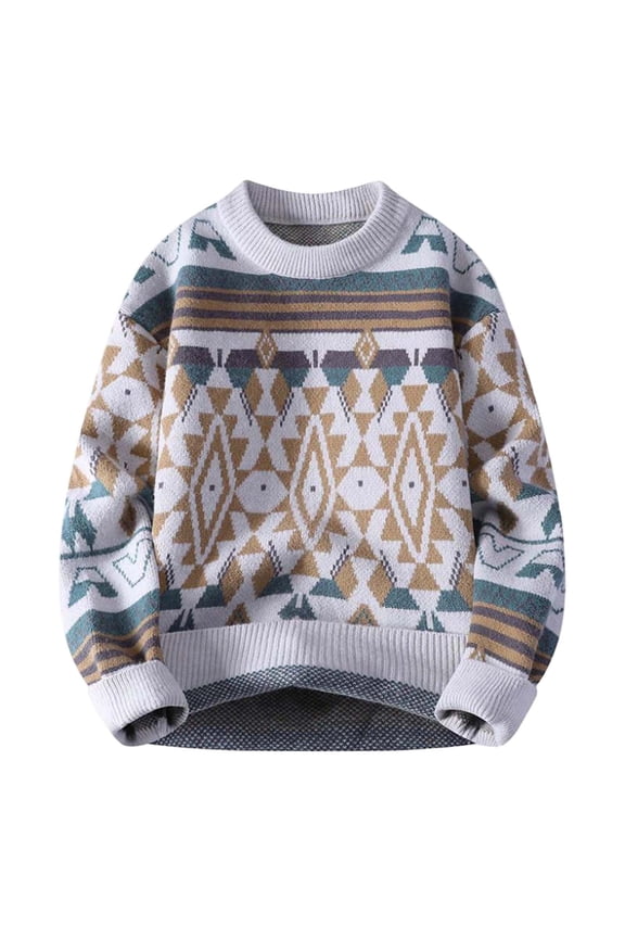 Mens Jean Jacket Fashion Knit Loose Fit Crewneck Intricate Jacquard Pattern Mens Fall Coats,Khaki,M